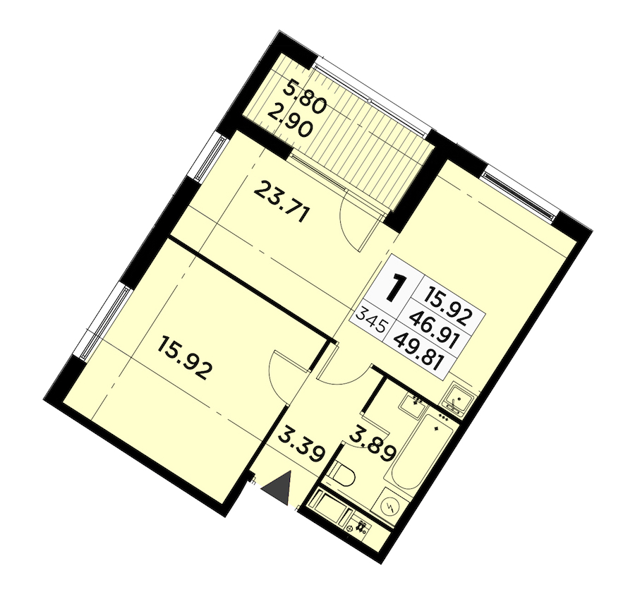 1-комнатная квартира 49.81 м², 13/14 эт., ЖК «GloraX City Zanevsky»